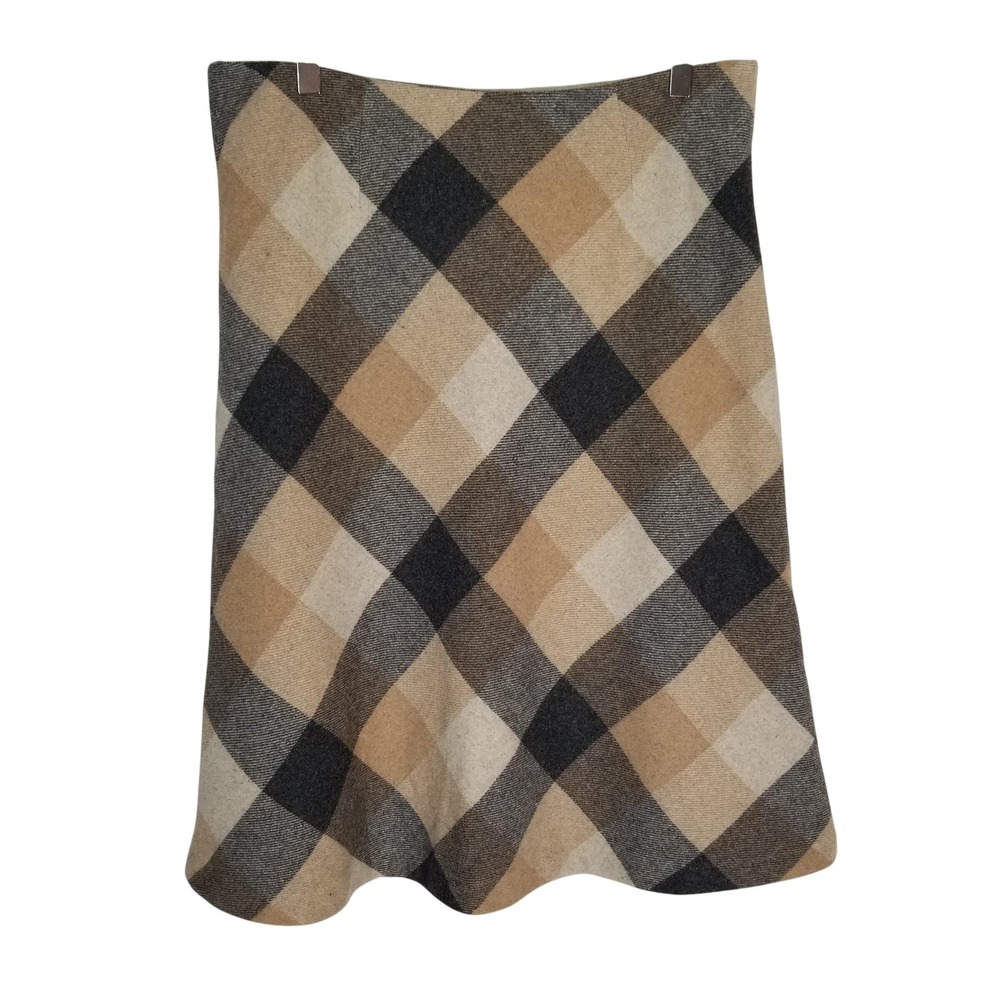 Chadwicks of Boston Wool Blend Plaid‎ A-Line Midi Skirt Brown Tan Size 10 Preppy